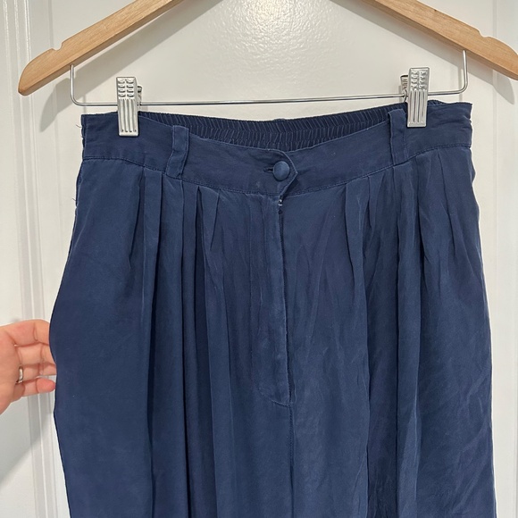 Diane Gilman 100% Silk Pants Vintage Navy Elastic Waist Trouser - Picture 5 of 10